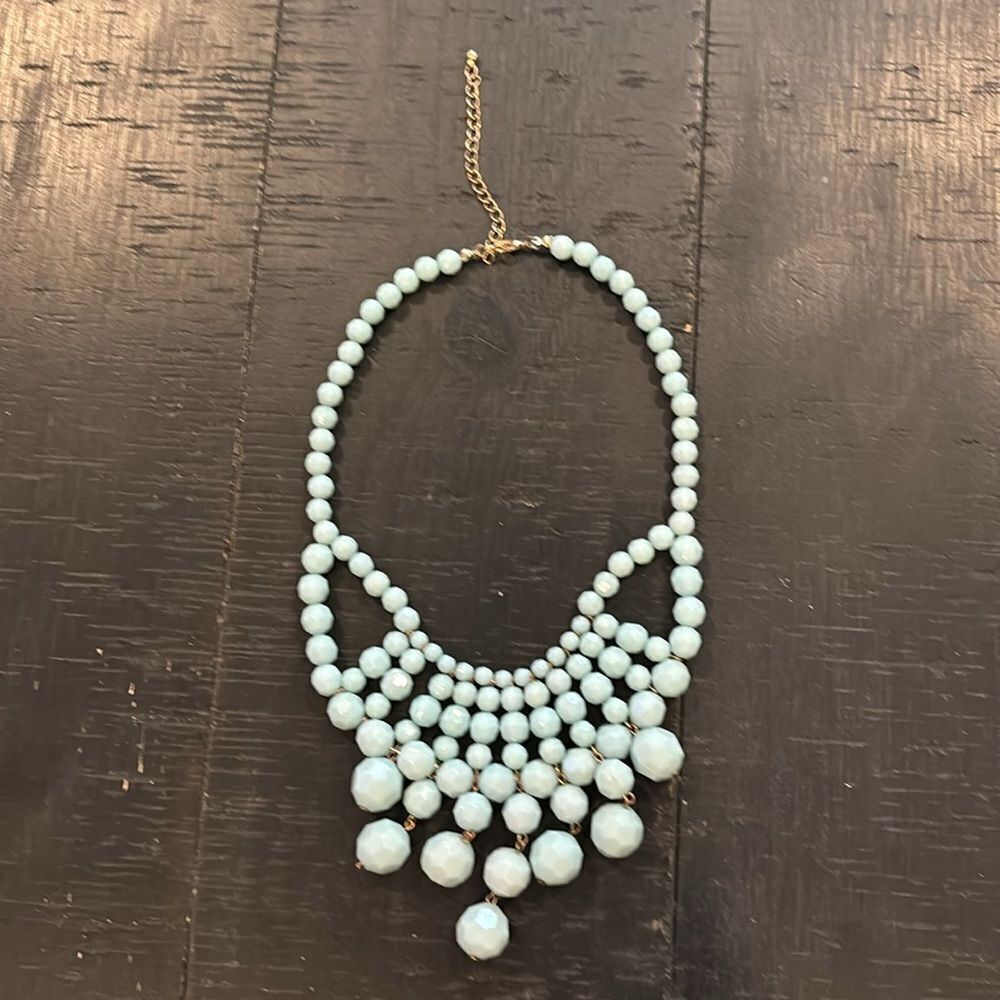 Vintage Blue Bead Rainfall Statement Western Boho Bib Necklace​​​​​​​